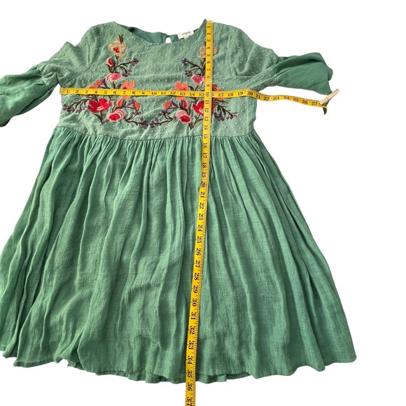 Umgee Floral Embroidered Mini Dress Tunic Womens Sz L Green Boho Garden Wedding - Picture 4 of 11